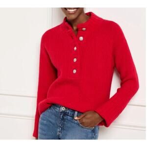 Talbots Plus Jewel Button Henley Wool Blend Pullover in Red Pop